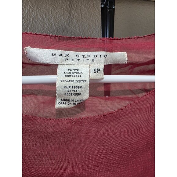 Max Studio Blouse Womens Small Petite Red Short Sleeve Scoop Neck Draped Vintage - Picture 3 of 5